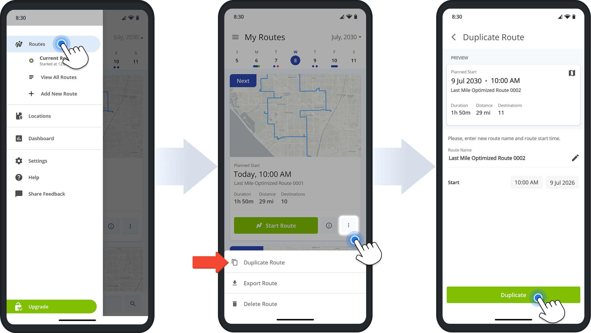 Click Duplicate Route to make a copy of a route.