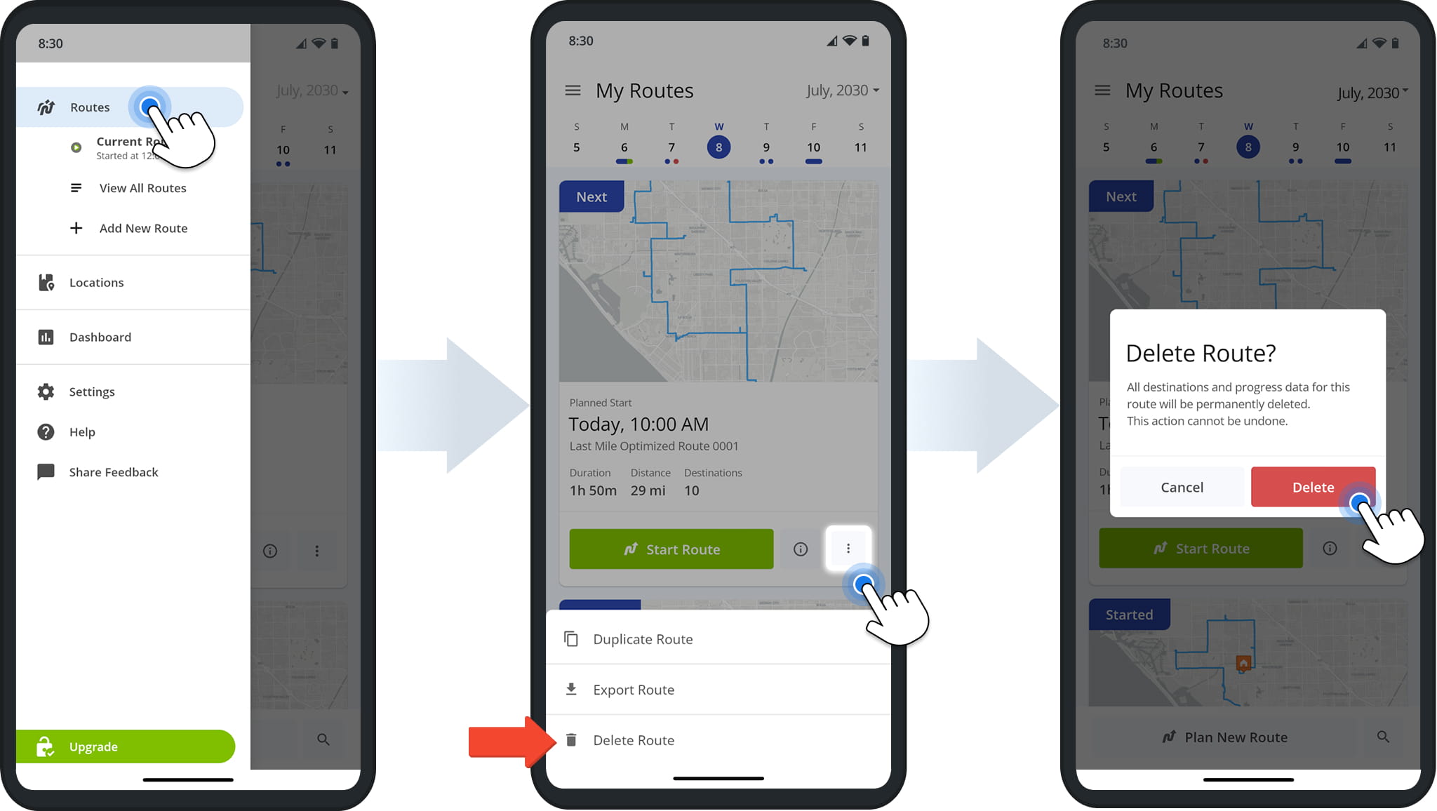 Click Delete Route to remove a route from Route4Me