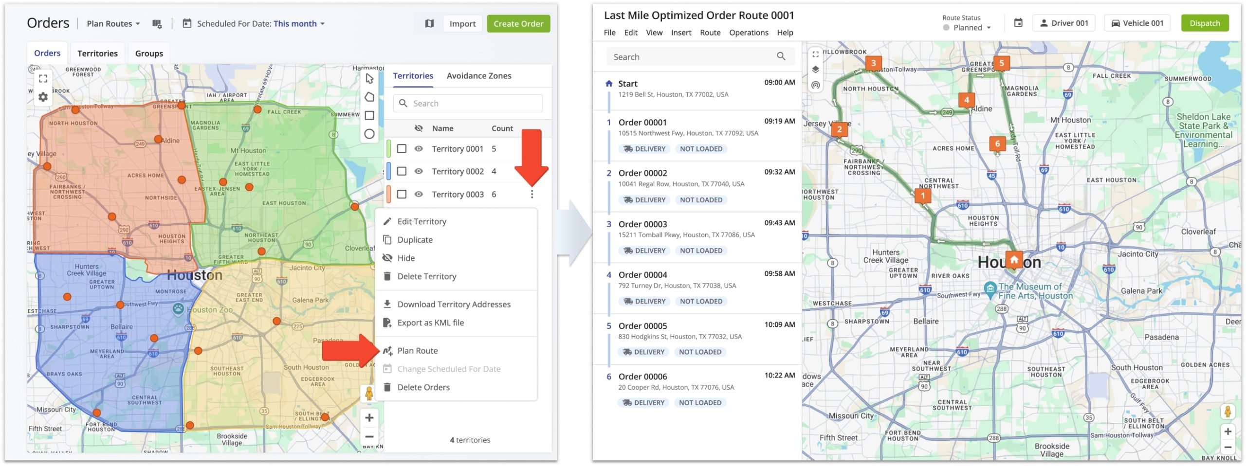 Plan customer order routes from a geographic Order Territory.