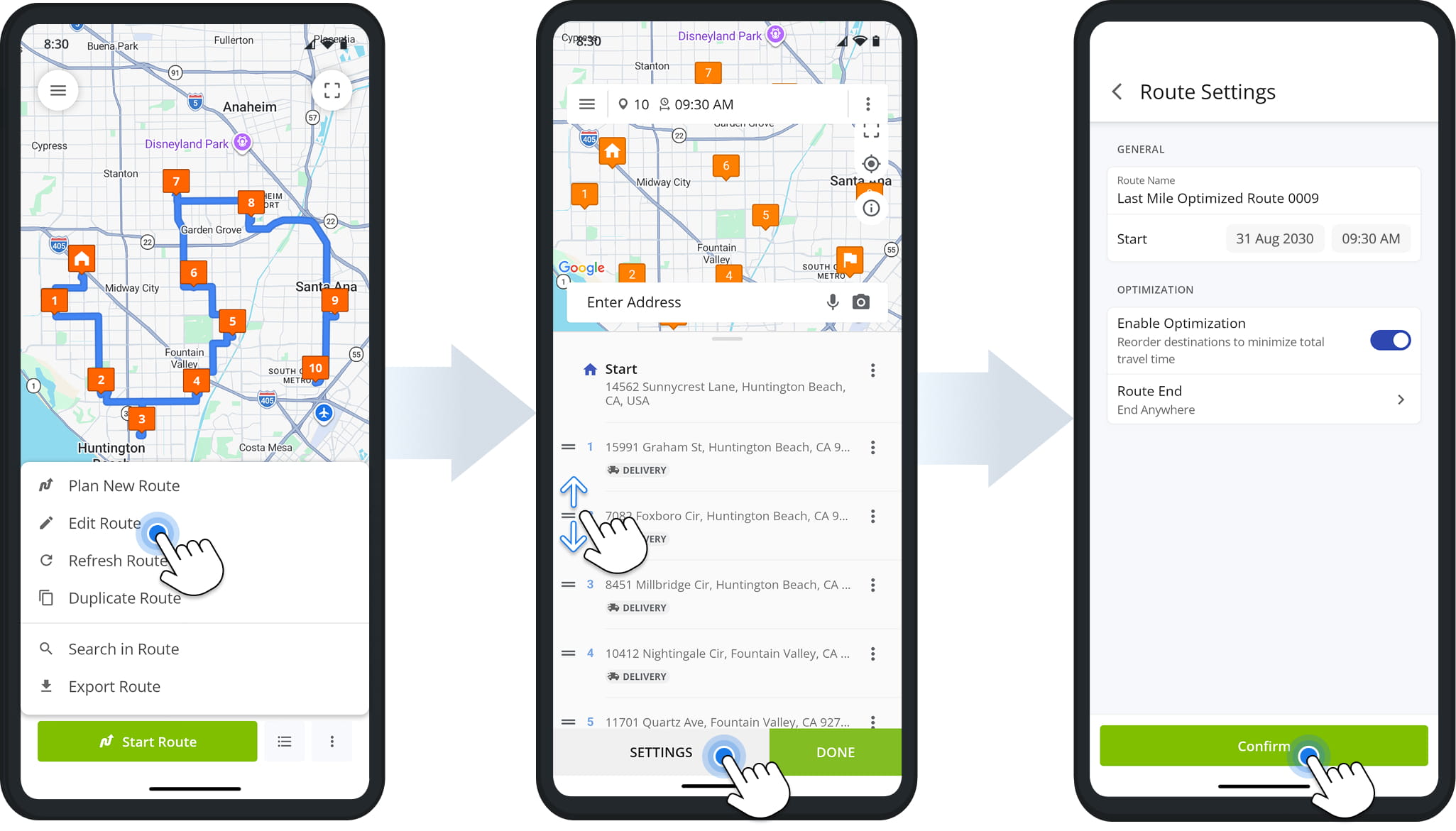 Tap Edit Route to make modifications to a destination.