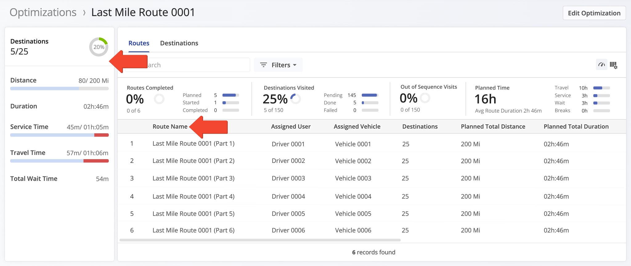 Access the Snapshot Information Panel to review a summary of route details.
