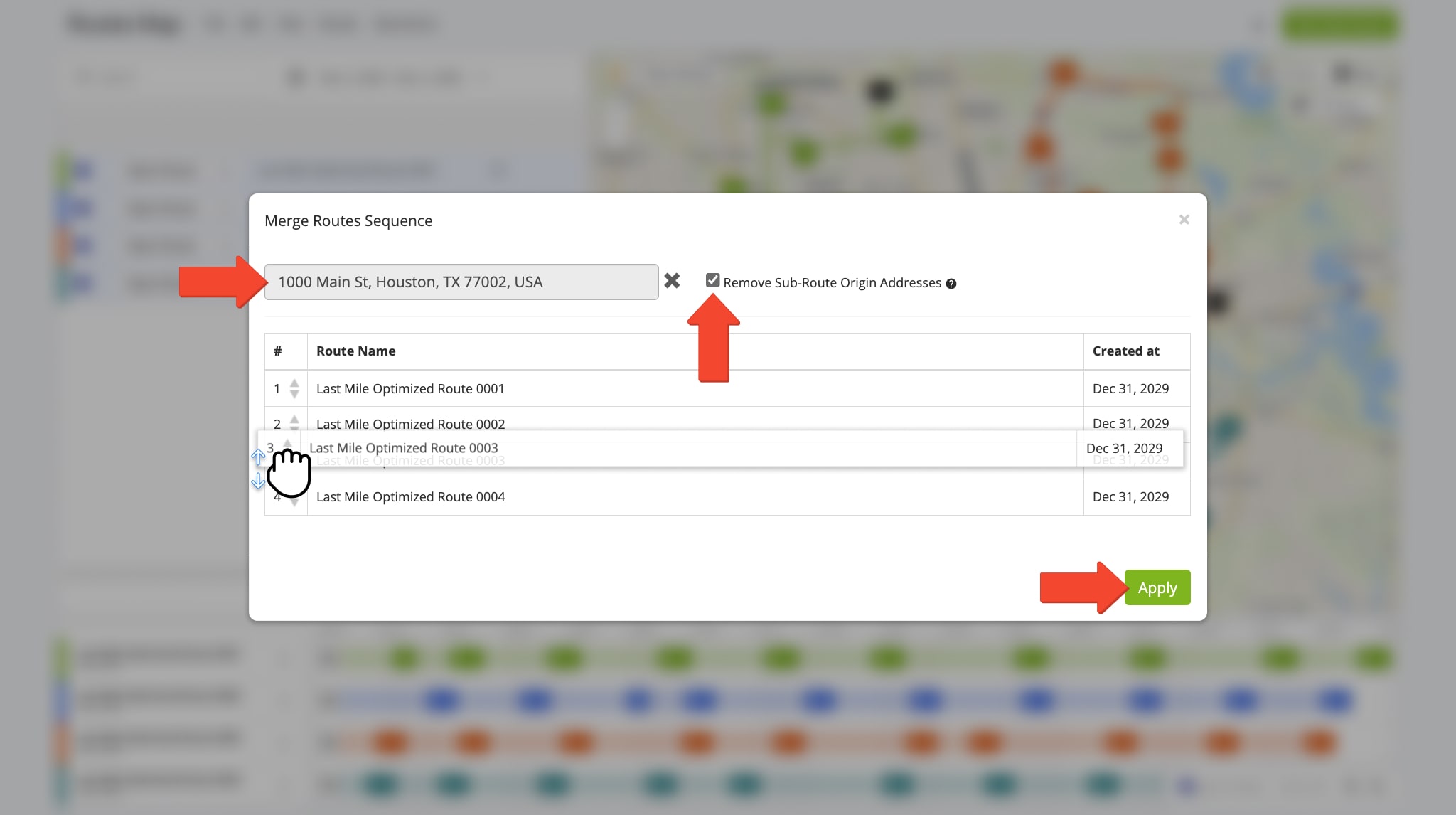 If no new Departure Address is entered, Route4Me uses the first sub-route’s address.