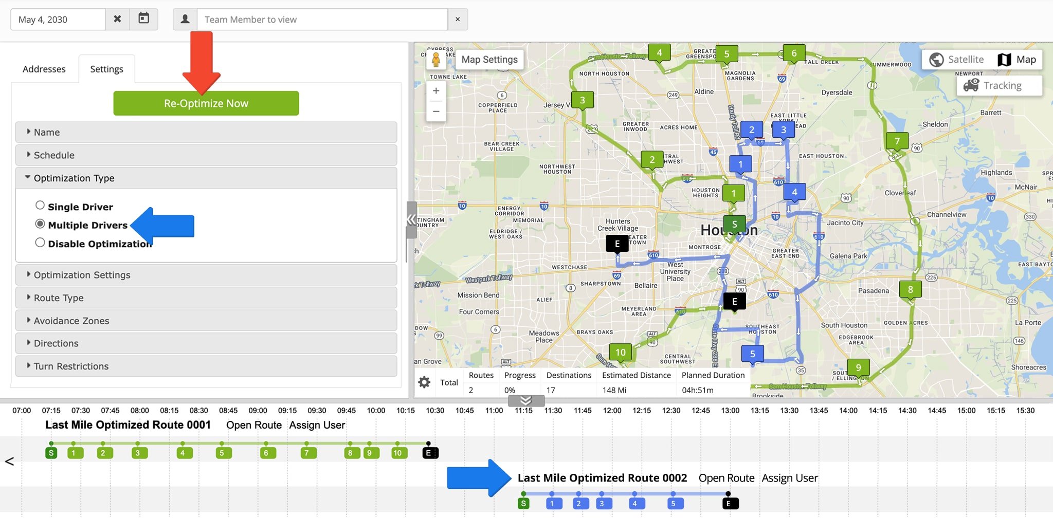 If you select Multiple Drives route optimization type in the Settings Tab, the Hybrid Editor can plan more than one route depending on the number of events and your optimization settings.