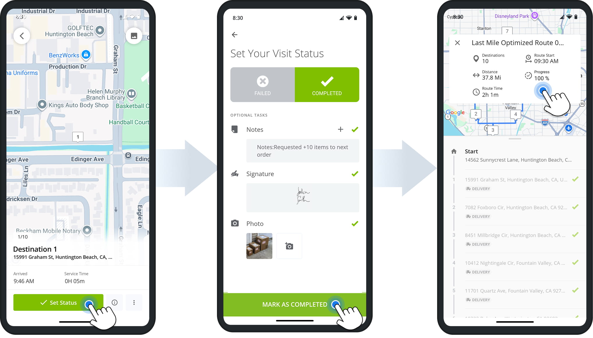 Attach proof of visit, delivery, and service to route stops and complete routes offline without the internet using Android Route Planner app for drivers.