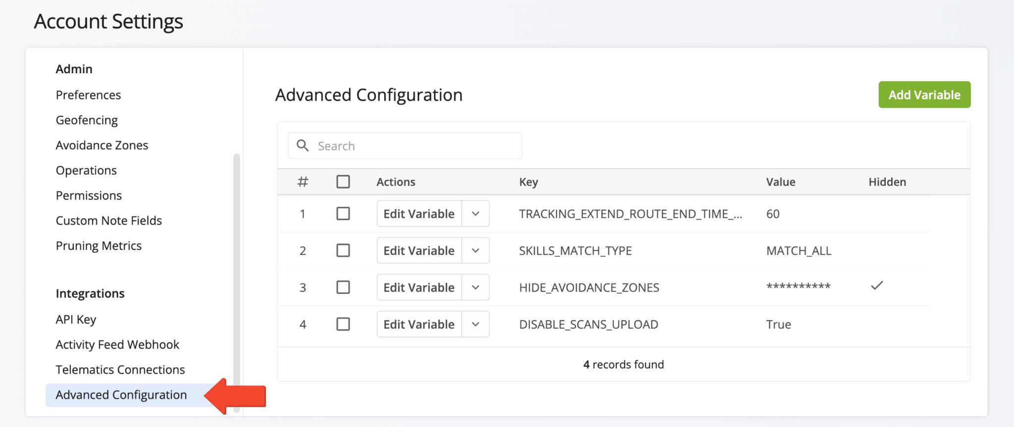 Open Route4Me's Advanced Configuration Editor for customizing Route4Me route optimization account features.
