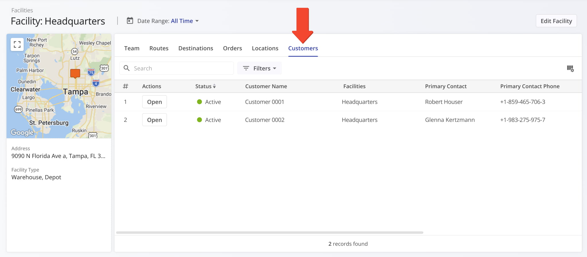A new Customers data category was added to Facility Snapshots. Go to the Customers tab to see the Facility