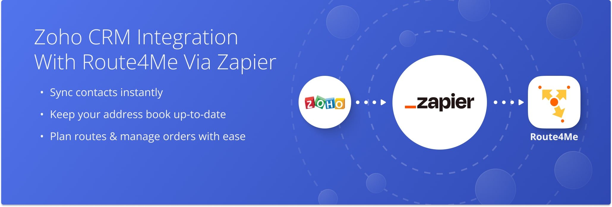 Sync Zoho contacts with Route4Me via Zapier for automatic route planning.