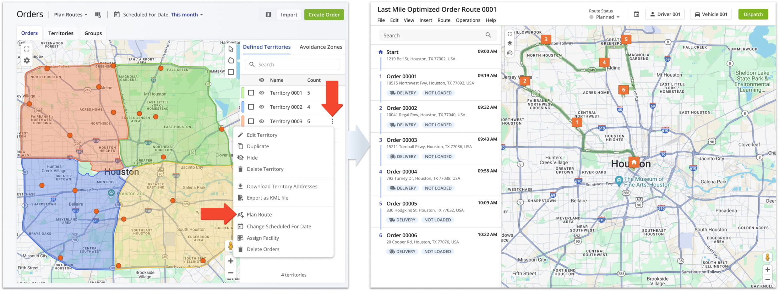 Plan customer order routes from a geographic Order Territory.