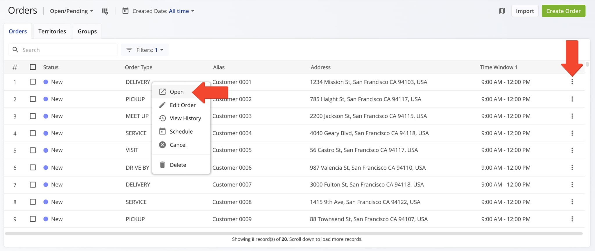 Open an Order Snapshot to view and manage detailed order data.