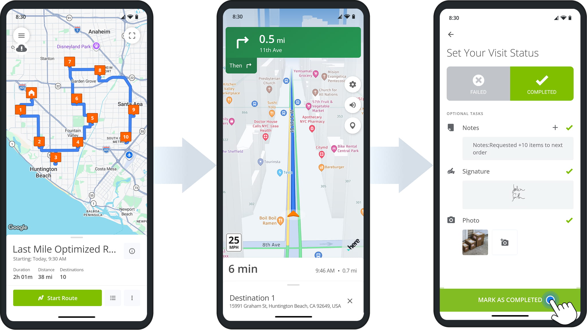Attach proof of visit, delivery, or service offline to route stops using Android Route Planner app with no internet connection.