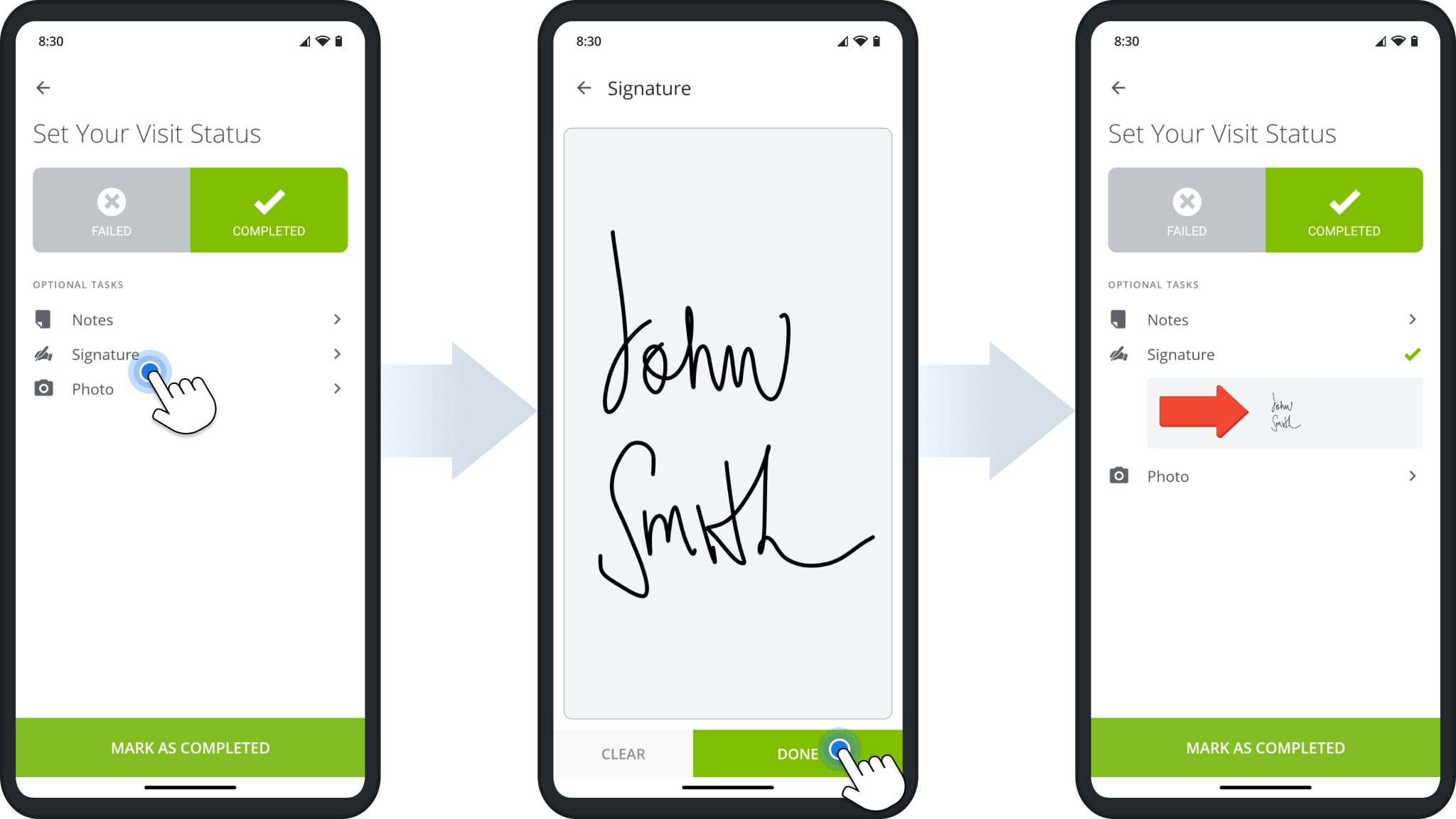 Attach electronic signatures as proof of delivery, visit, or service to route stops on Route4Me