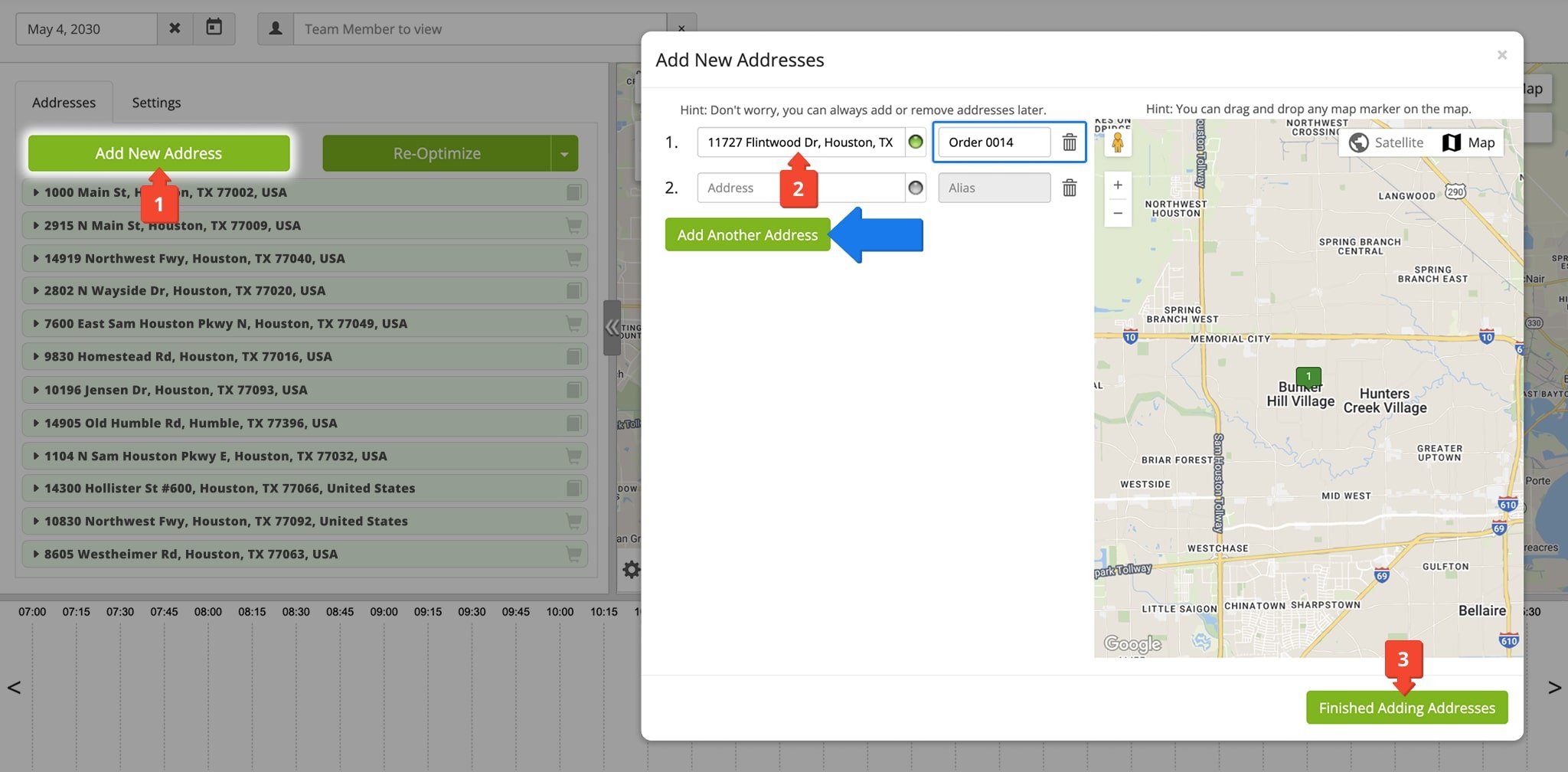 Follow these steps to find and geocode addresses to add new addresses to the list.