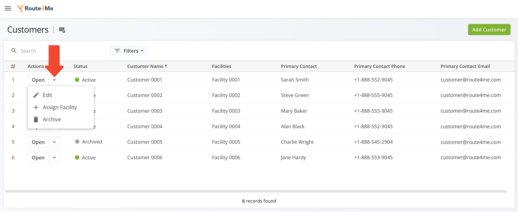 You can edit your entries by clicking the 'Edit Customer' button next to an entry, or change the status by clicking the Arrow button next to it.