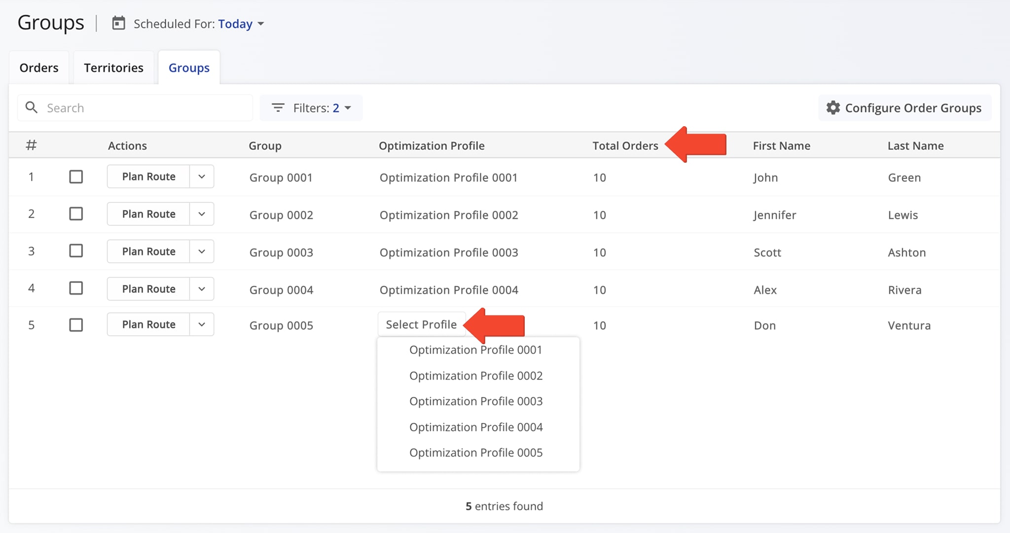 After filtering Order Groups, the Total Orders column will show the total number of orders that match those filters. 