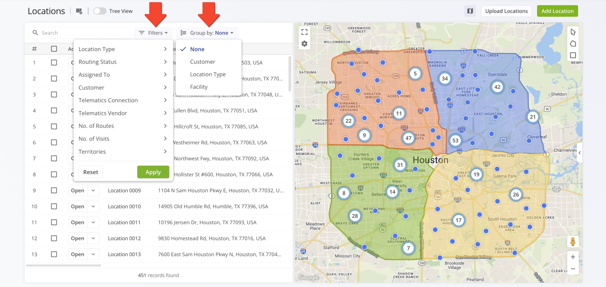If you have many Customer Locations, click