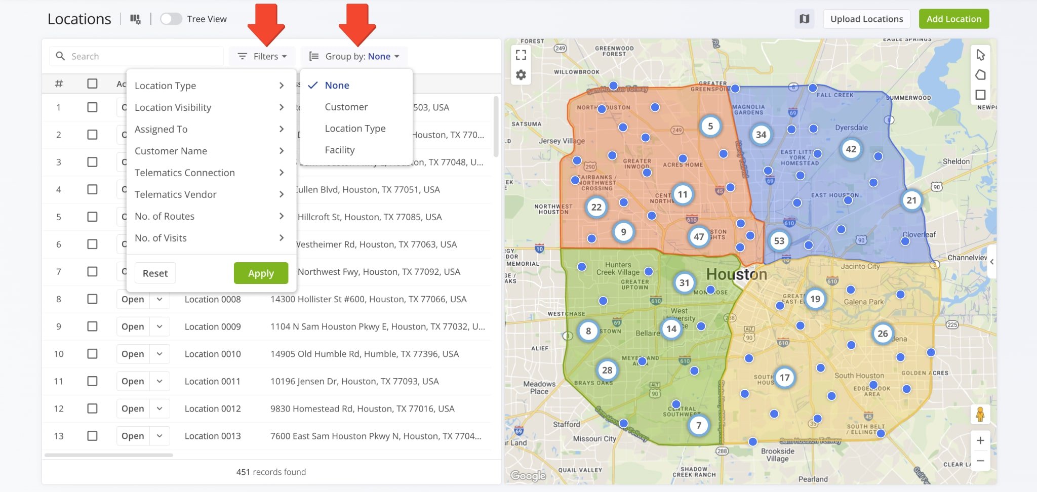 If you have many Customer Locations, click