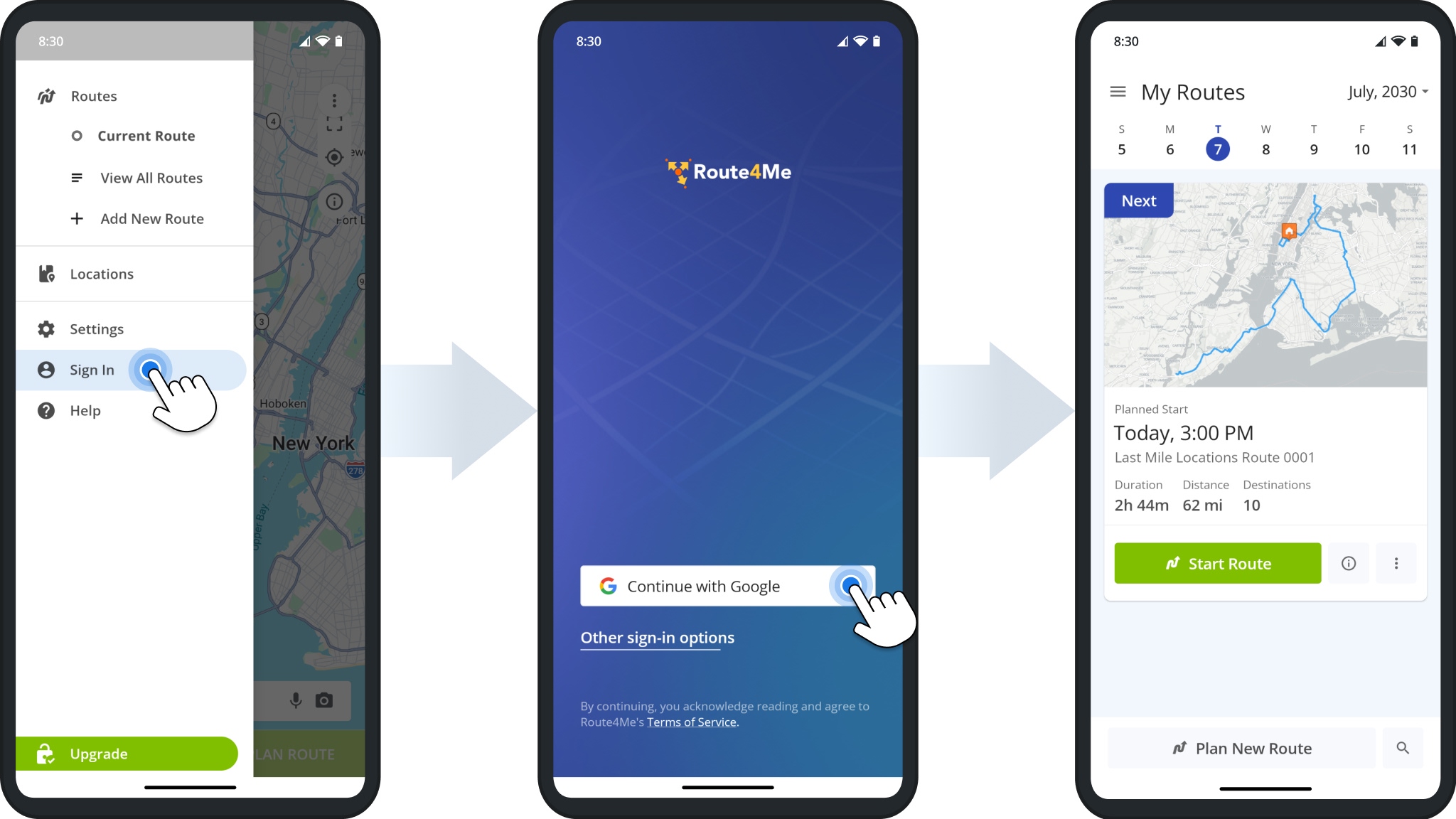 Once subscribed to Route4Me Android app, drivers can log in and start using the app.
