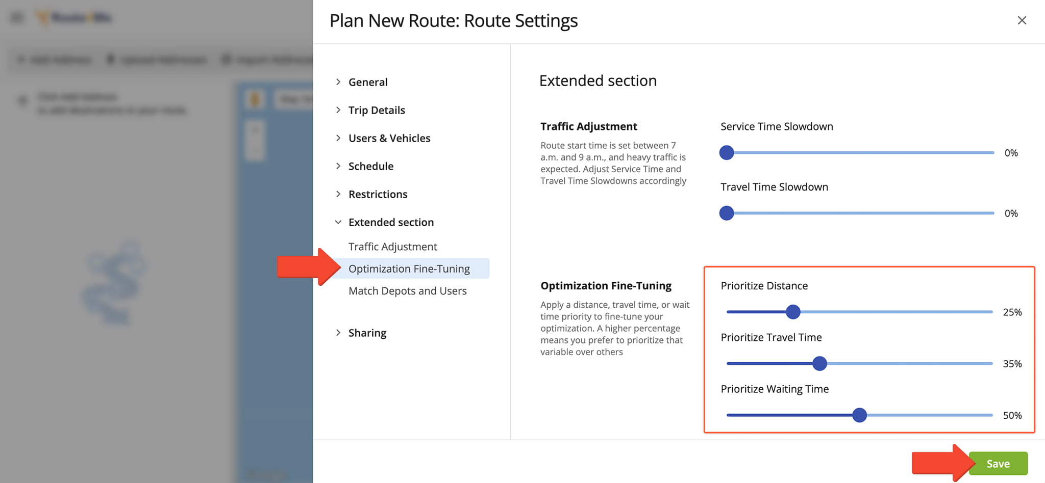 Route4Me also enables you to adjust Optimization Fine Tuning settings every time you plan a route.
