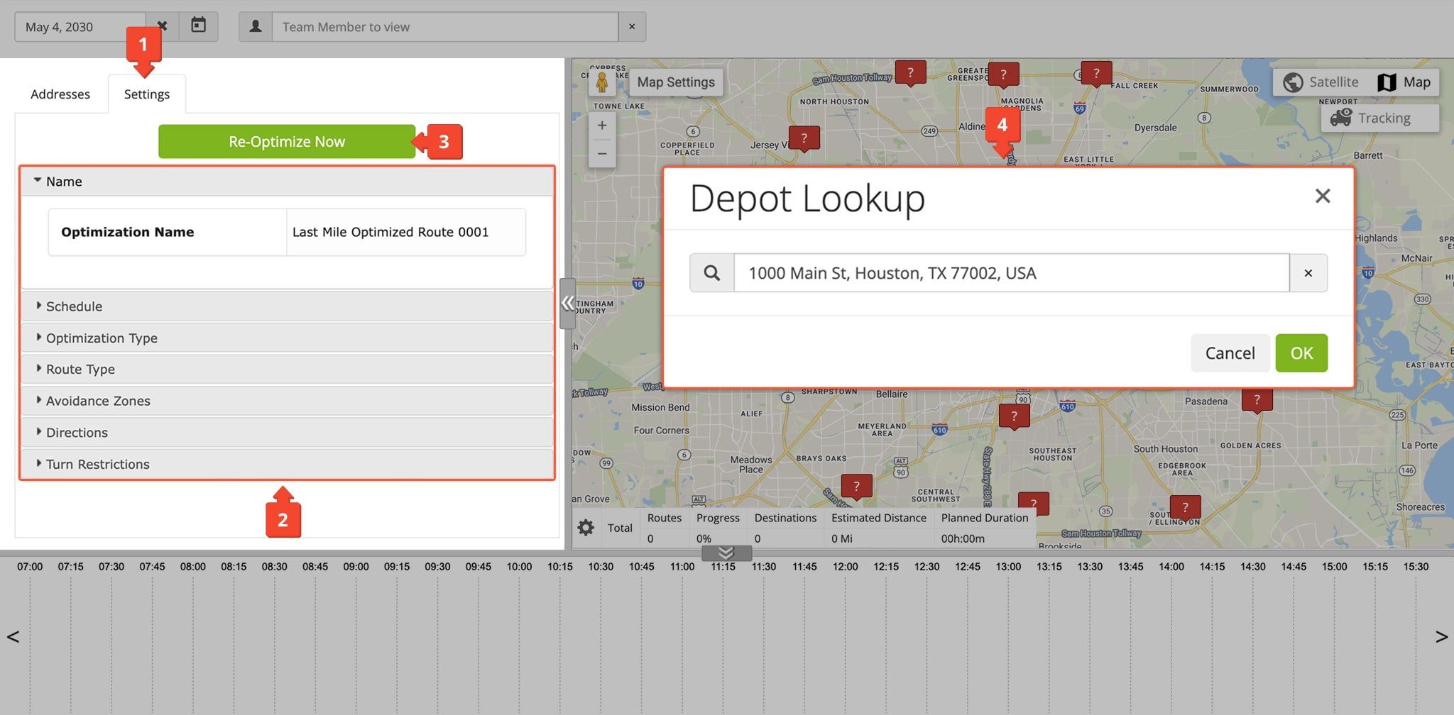 Plan routes with scheduled orders and addresses using Route4Me's Hybrid Route Editor.