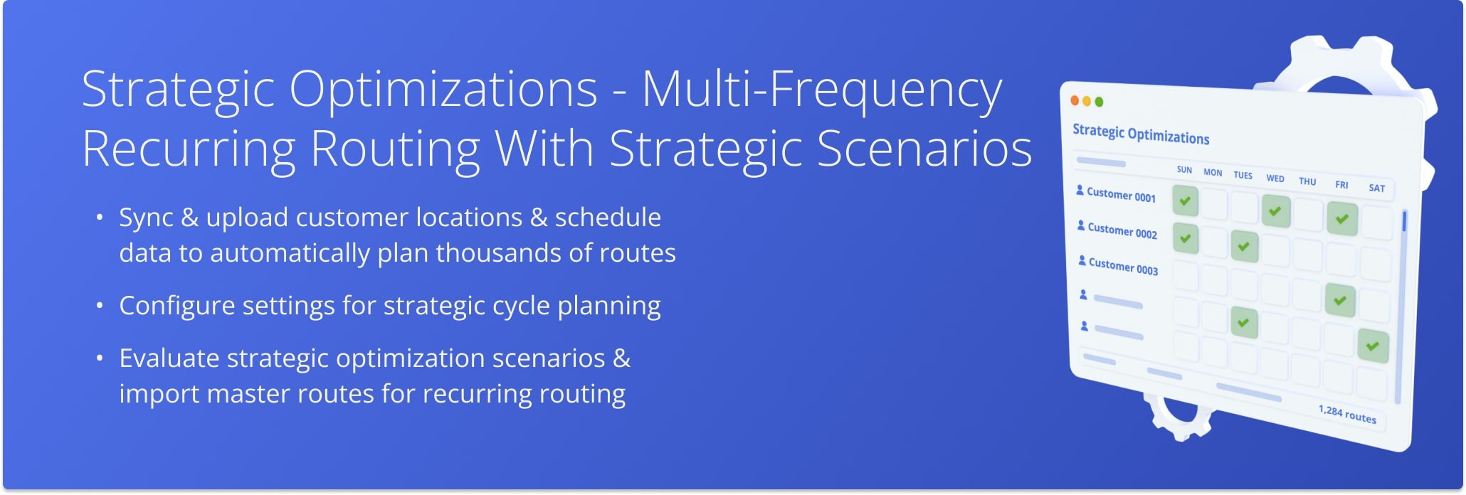 Route4Me's Strategic Route Planner simplifies and automates complex optimization tasks for multi-frequency delivery and service schedules over extended planning periods.