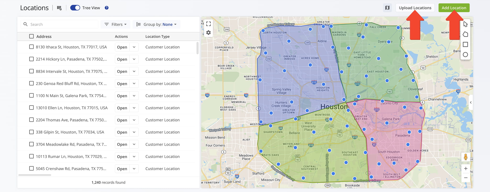 Add single Locations or upload a spreadsheet to add Locations in bulk.