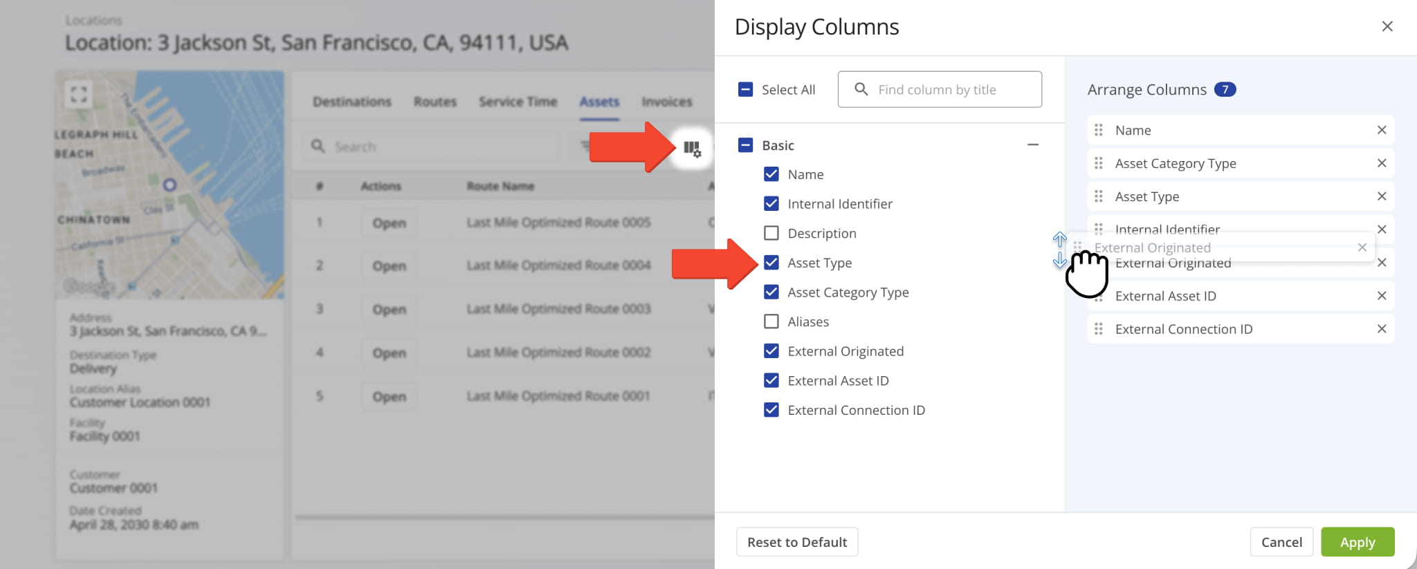 Customize the data that appears in the Assets data table.