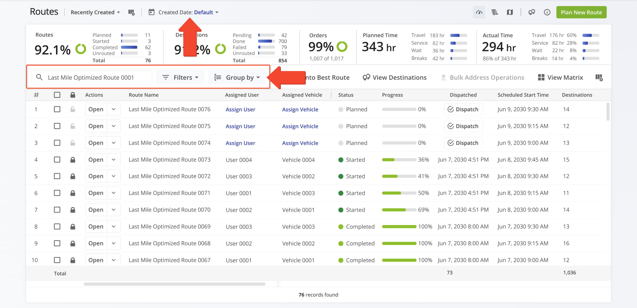 From your Routes List, view all Recurring Routes or search by Master Route name to find a specific one.