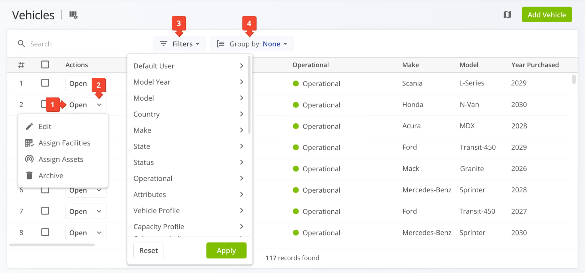 To view and manage vehicles in your Route4Me account, configure the setting in your Vehicles page.