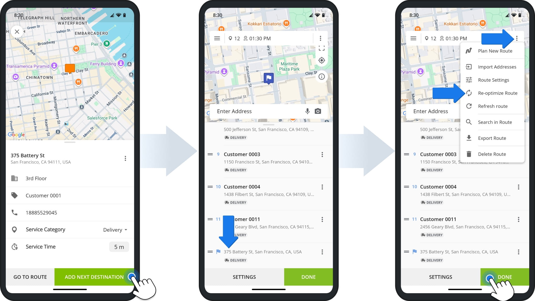 Review and edit the route placement of all scanned addresses.