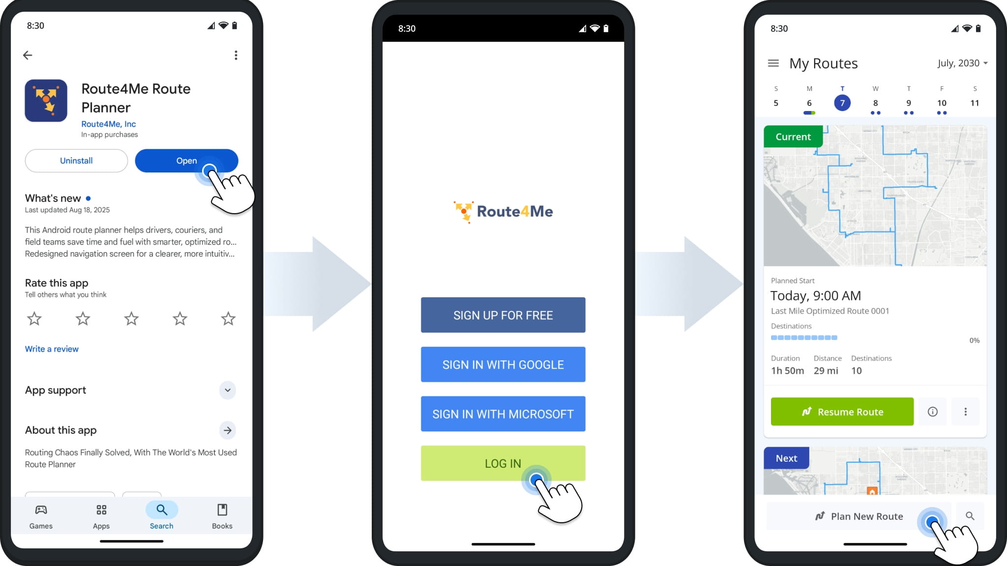 Restore your Route4Me Android subscription by signing in with the same Google Account.