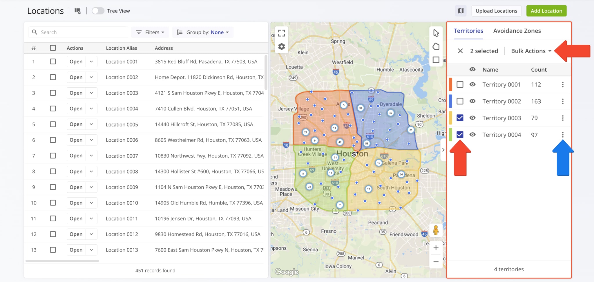 Opens a sidebar with grouped tabs; use the Three-dot Icon or Bulk Actions to edit, delete, or plan routes.