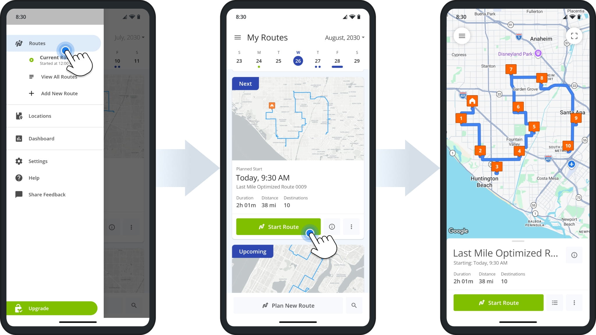 Open and load routes on the mobile Android Route Planner app to navigate and complete routes offline without an internet connection.