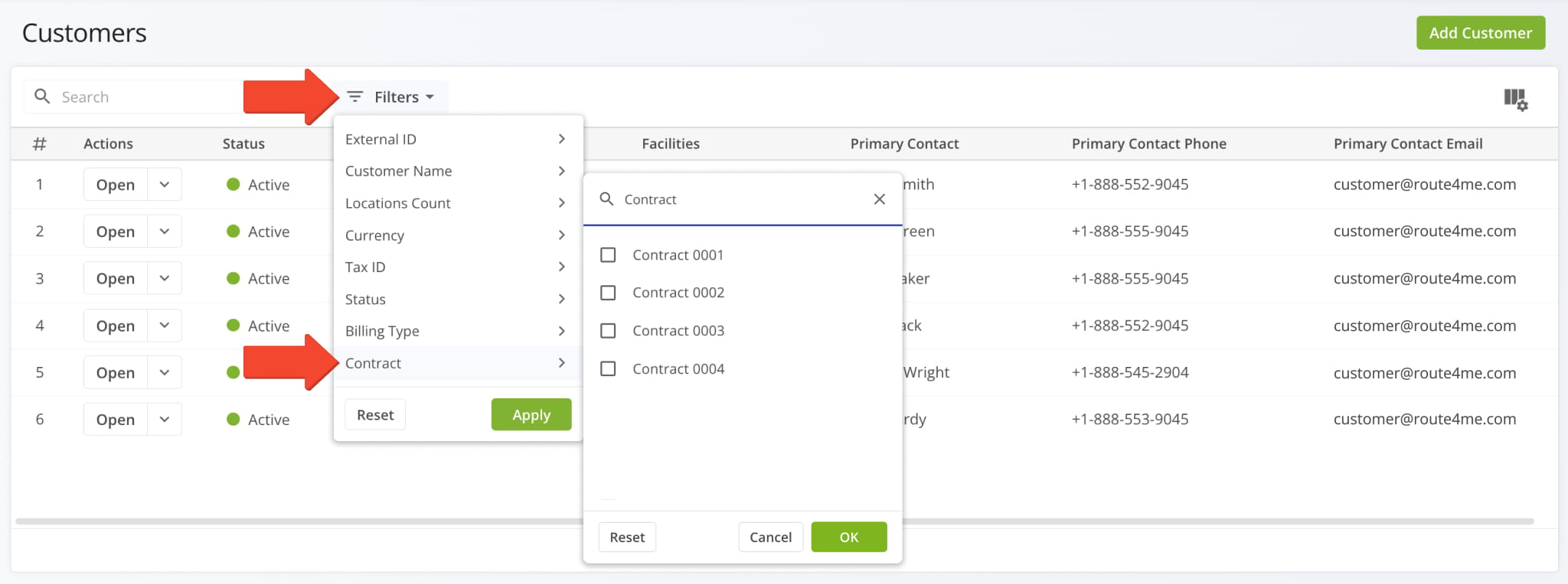 A new Contracts filter was added to the Customers Page. It enables you to filter Customers by their associated Contracts with multi-select functionality.