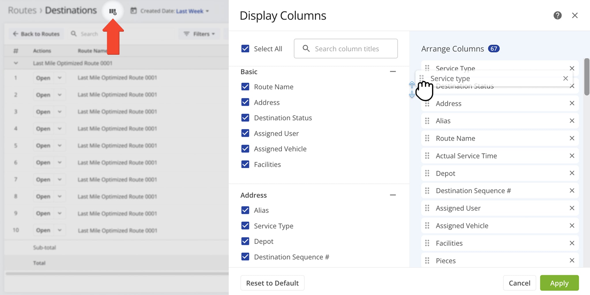 You can easily customize the data on your Destinations List with custom destination data columns and adjust the sequence of these columns.