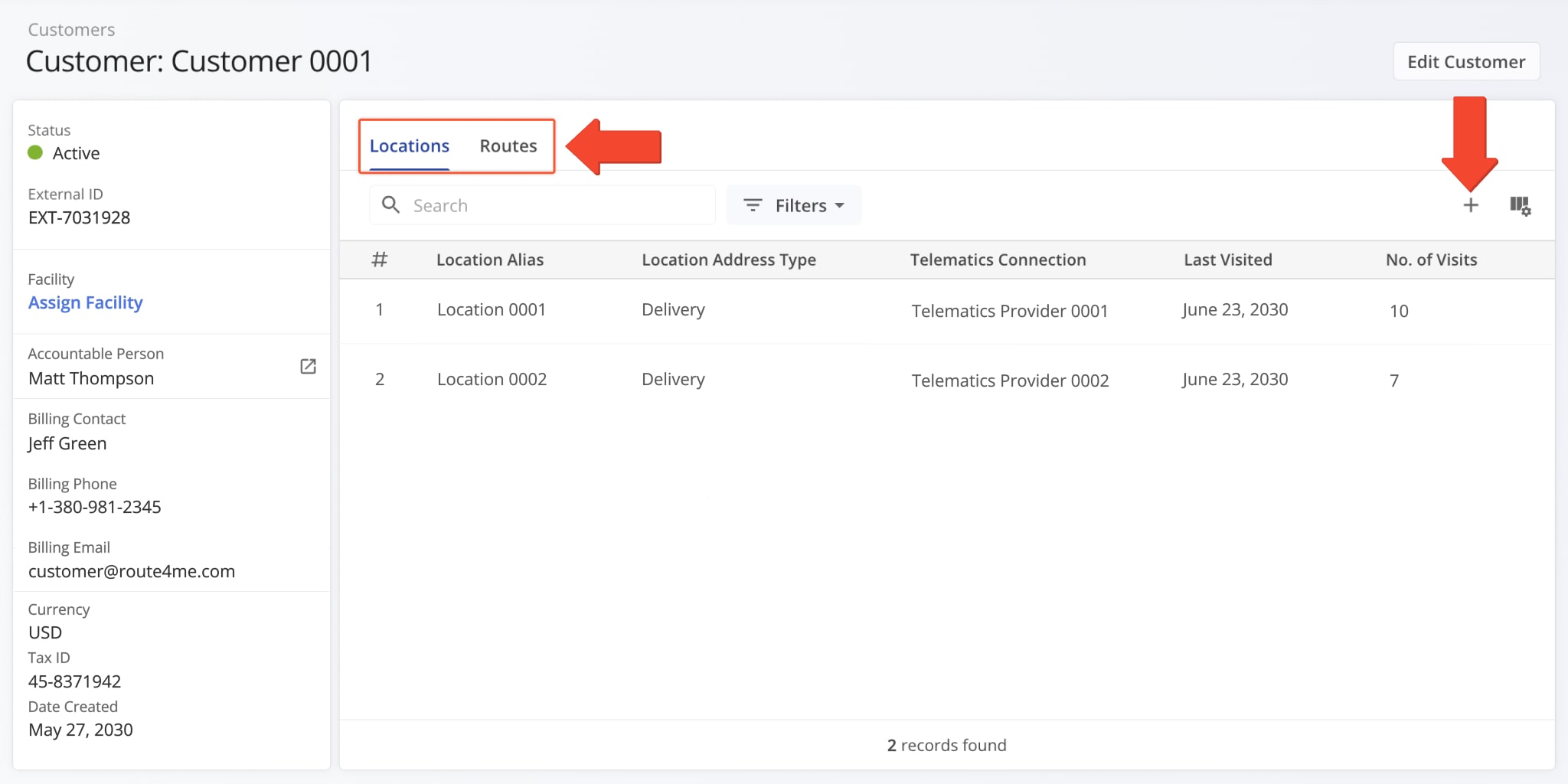 The Snapshot includes two data tabs, Locations and Routes, for viewing key customer activity.