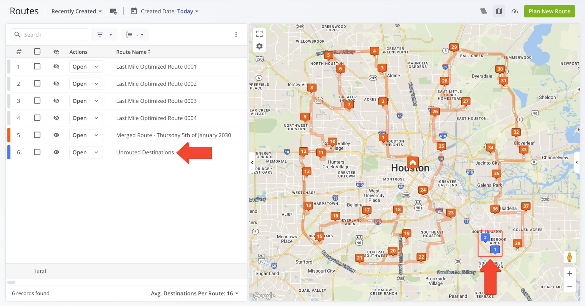 Depending on the optimization settings, business rules, and constaints used to plan routes, you may have Unrouted Destinations. This happens when addresses can