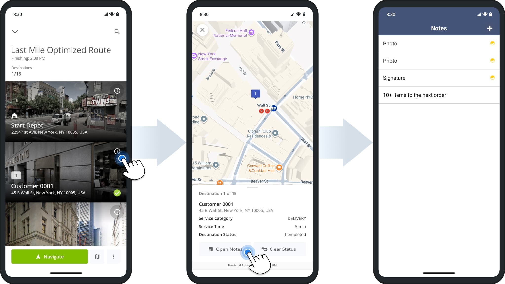 Check images, customer signatures, videos, and text notes attached to route stops as proof of service, visit, or delivery.