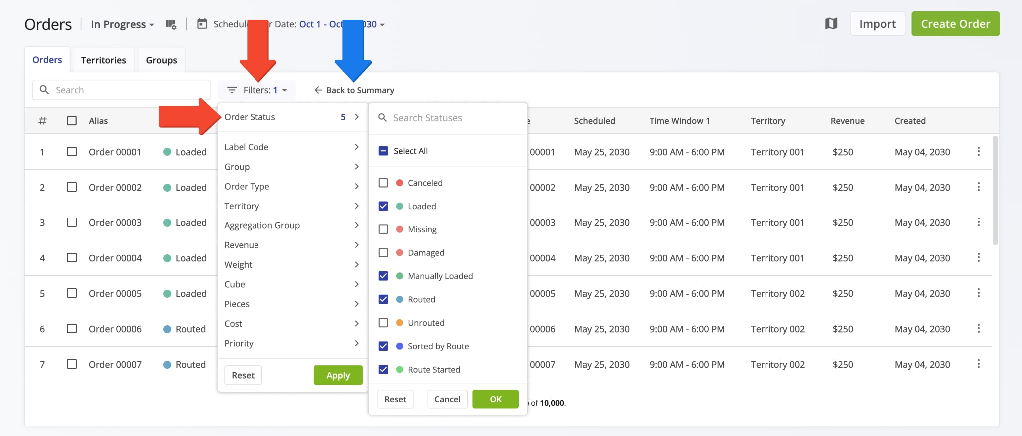 In the In Progress View Mode, you can view orders with the following statuses: Loaded, Manually Loaded, Routed, and Sorted.