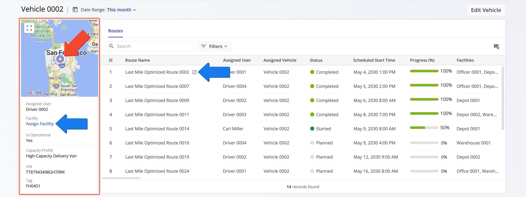 The Vehicle Summary map shows the Vehicles's last synchronized location. Below the map, you can find a Vehicle Information Summary.