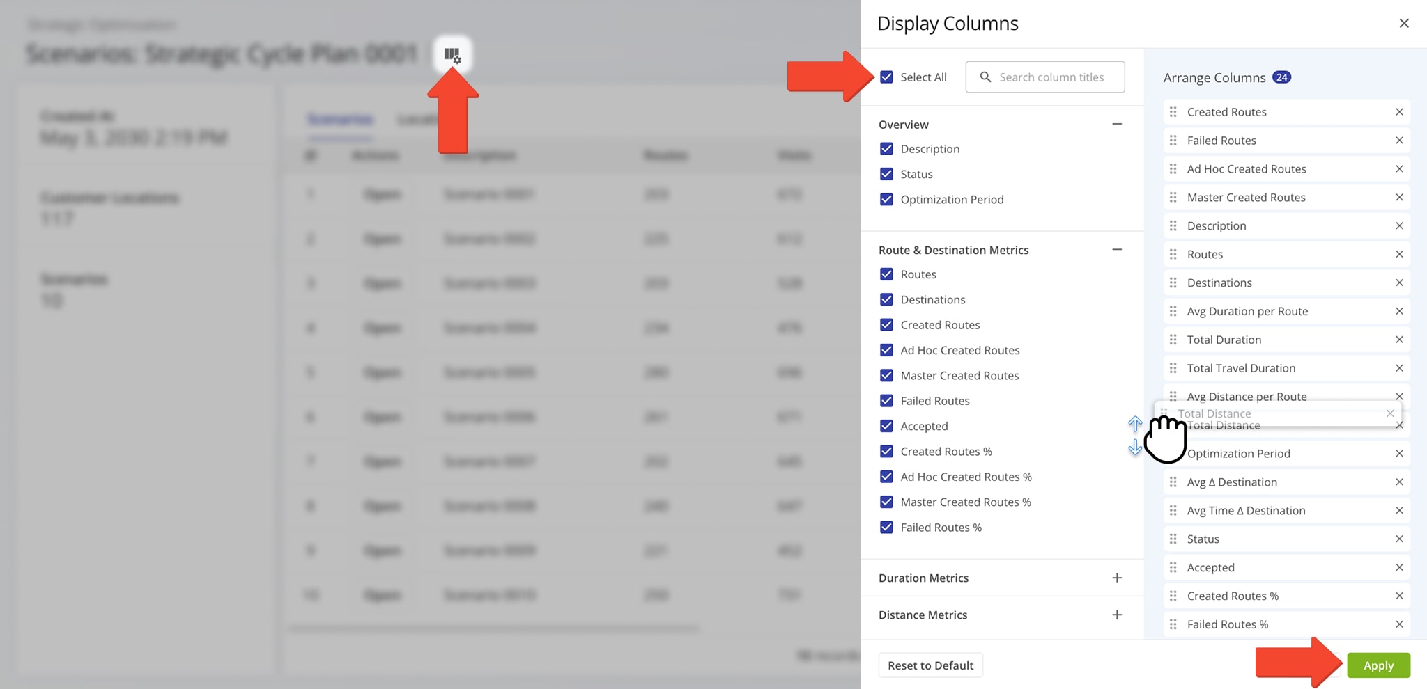 Just like the Strategic Planner, you can customize the data shown for your Scenarios.