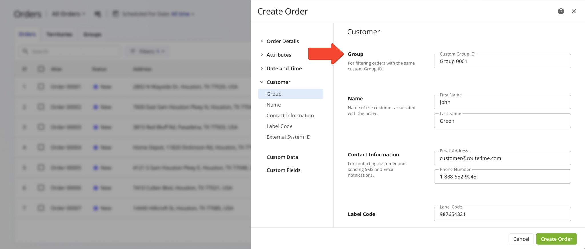 Adding unique and custom Order Group IDs to orders in Route4Me's Order Delivery Management System.