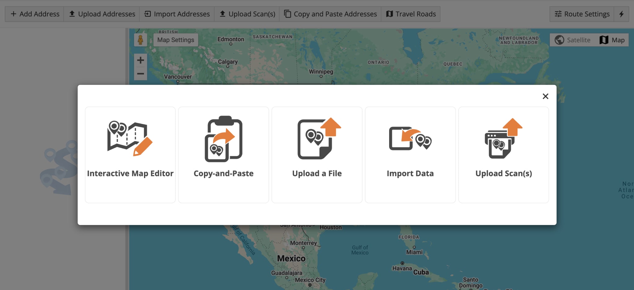 Plan routes while accounting for Avoidance Zones by navigating to 'Plan New Route' under 'Operations' and choosing a data import method. 