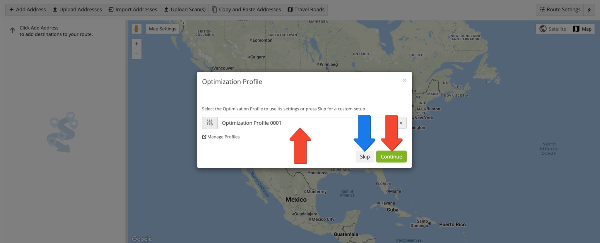 Select a route optimization profile when planning routes.