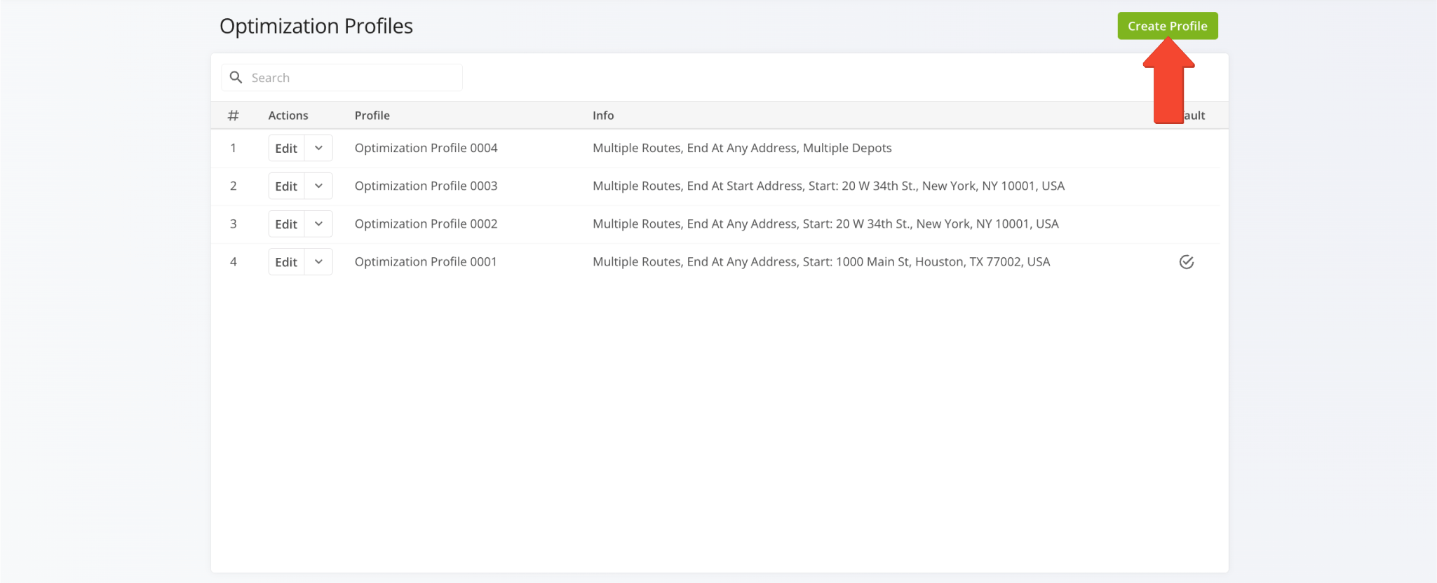 Create a new route optimization profile in your Route4Me account.