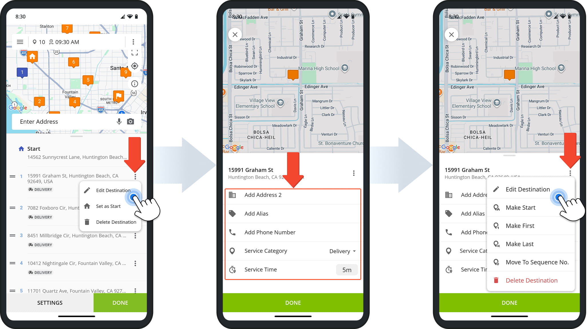 You can modify a destinations Alias, contact details, destination type, and visit duration.