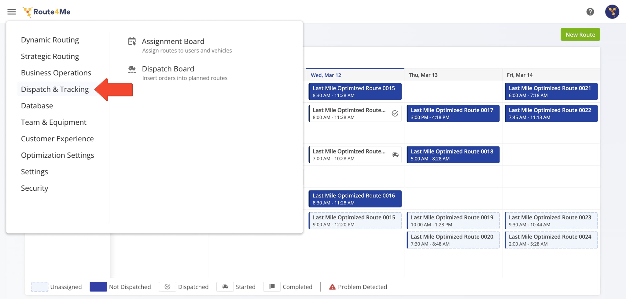 Access the Assignment Board for quickly and easily assining routes to users on a visual dashboard and the Dispatch Board to dispatch orders to users with an intuitive timeline interface.