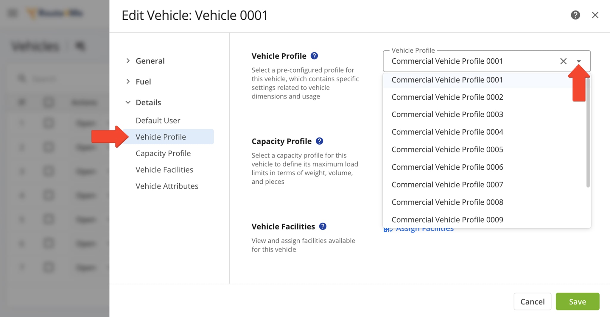Select from the dropdown menu the Vehicle Profile you wish to assign the vehicle.