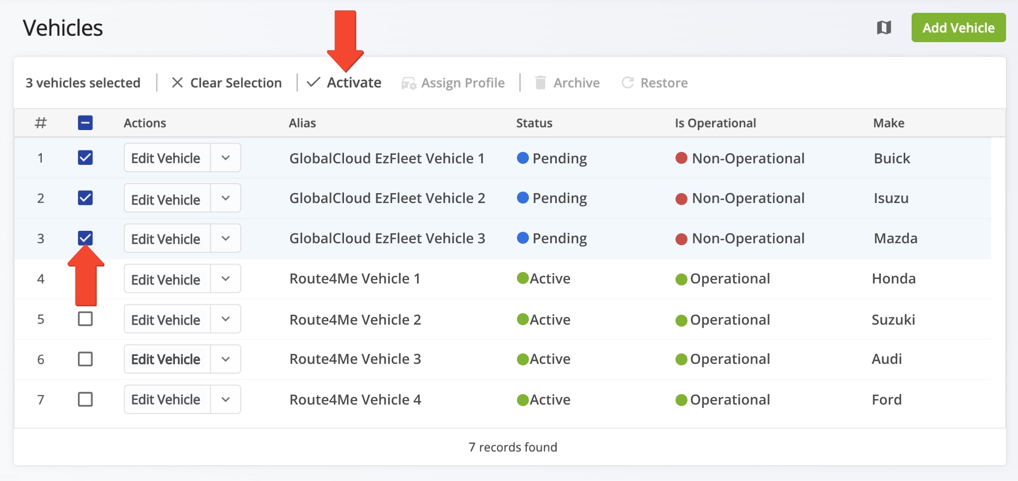 View and manage EZ Fleet telematics vehicles in your Route4Me Vehicles page.