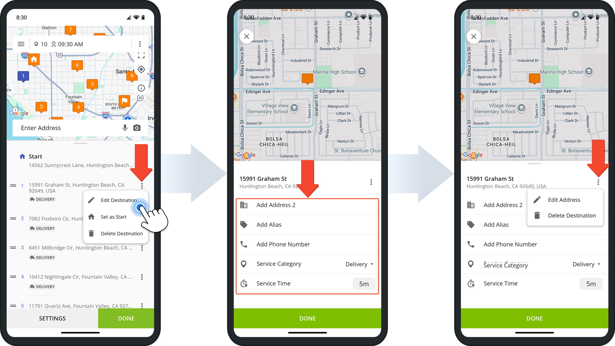 You can modify a destinations Alias, contact details, destination type, and visit duration.