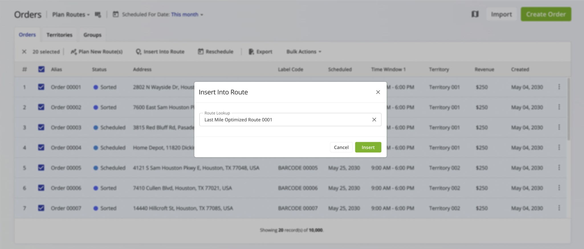 Use the Route Lookup window to easily find a preferred route to insert orders into.